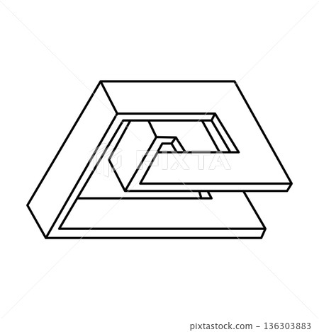 Impossible shape. Sacred geometry. Optical illusion. Abstract eternal geometric object. Impossible endless outline. Impossible geometry figure on a white background. Op art. Line art. Impossible shape. Sacred geometry. Optical illusion. Abstract eternal geometric object. Impossible endless outline. Impossible geometry figure on a white background. Op art. Line art. 136303883