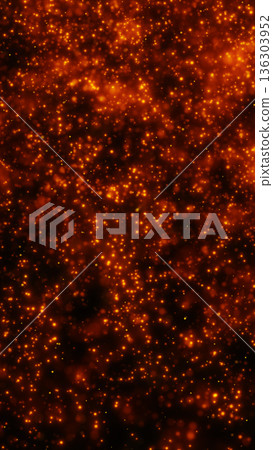 Warm orange glitter particles and glowing sparks floating in dark space, festive bokeh abstract background 136303952