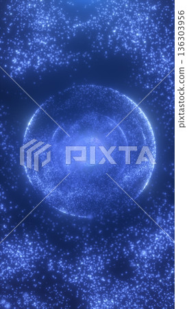 Glowing blue energy sphere formed by countless particles in space, symbolizing data concentration, digital cosmos, and futuristic science 136303956