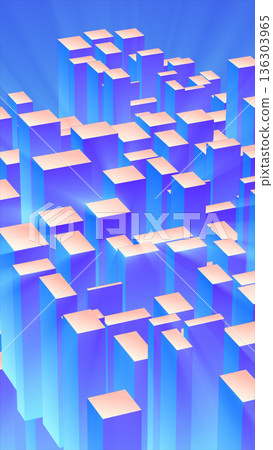 Abstract geometric cityscape made of glowing blue and purple blocks, representing data growth, analytics, and digital architecture Abstract geometric cityscape made of glowing blue and purple blocks, representing data growth, analytics, and digital architecture 136303965