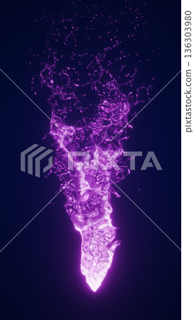 Glowing purple energy smoke forming an abstract vertical shape, luminous plasma vapor on dark background Glowing purple energy smoke forming an abstract vertical shape, luminous plasma vapor on dark background 136303980