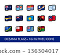 Oceania Flags 16x16 Pixel Art Vector Icons. Set of 10+ stylized, simplified, abstract pixel interpretations of flag designs in common use as of 2026. 136304017