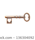 Vintage Antique Key with Heart Tag Isolated on White Background 136304092
