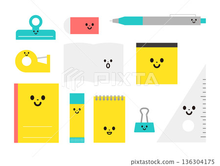 可愛的文具人物插畫套裝 可愛的文具人物插畫套裝 136304175