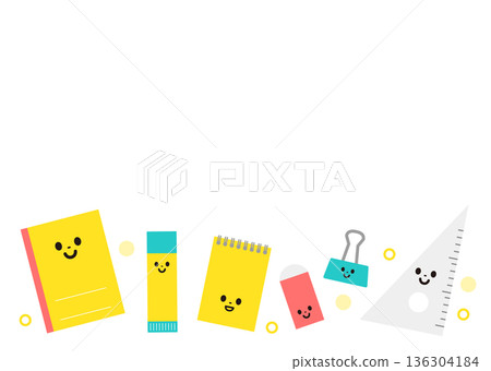 可愛的文具人物插畫邊框 可愛的文具人物插畫邊框 136304184