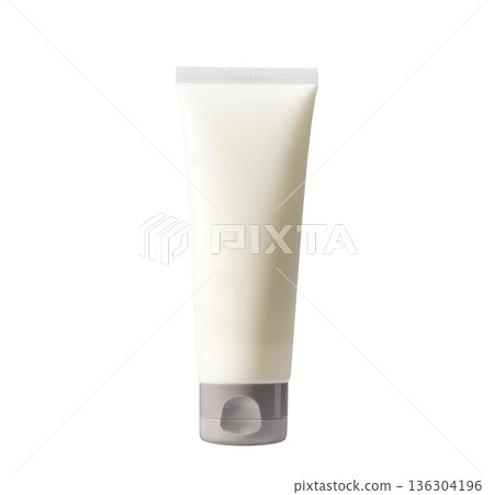 Light beige Cosmetic cream tube on white or transparent background 136304196