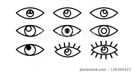 Eye Grid Monochrome Eye Icons Collection Showcasing Repetition, Focus, and Visual Perception 136304323