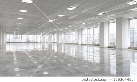 Empty office floor plate wide space visualization 136304493