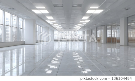 Empty office floor plate wide space visualization Empty office floor plate wide space visualization 136304494