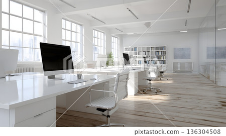 Empty office environment clean professional aesthetic Empty office environment clean professional aesthetic 136304508