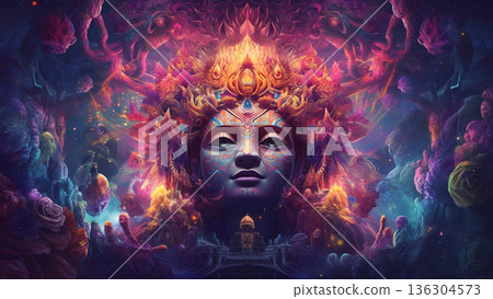 psychedelic woman full face colorful portrait, neural network generated art psychedelic woman full face colorful portrait, neural network generated art 136304573