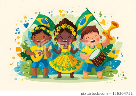 Cultural celebration illustration with Brazilian symbols 136304731