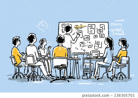 辦公室工作場景：在會議上做簡報 | 會議規劃與安排插圖 136305701