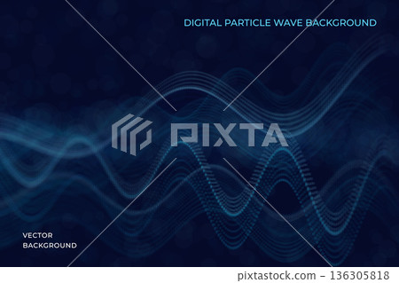 Futuristic blue tech background featuring layered wave surfaces made of particles and glowing points. Vector. Digital flow concept with sense of motion, depth, and energy. Suitable for technology Futuristic blue tech background featuring layered wave surfaces made of particles and glowing points. Vector. Digital flow concept with sense of motion, depth, and energy. Suitable for technology 136305818