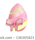 Watercolor Easter Egg with Pink Bow, Soft Pastel Spring Illustration 136305823