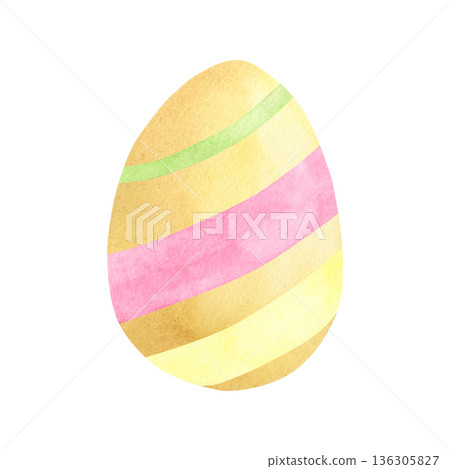 Watercolor Striped Yellow Easter Egg Watercolor Striped Yellow Easter Egg 136305827