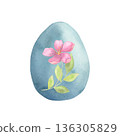Watercolor Blue Floral Easter Egg 136305829