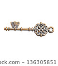 Vintage decorative antique key isolated on white background. 136305851