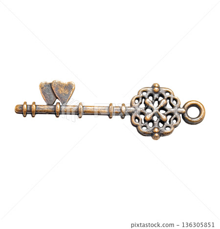 Vintage decorative antique key isolated on white background. 136305851