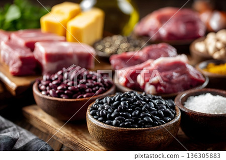 feijoada ingredients close up raw beans meats feijoada ingredients close up raw beans meats 136305883
