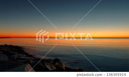 calm sunset beach horizon minimal composition 136305914