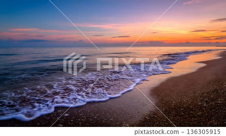 calm sunset beach horizon minimal composition 136305915