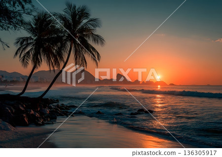 warm sunset glow tropical coast brazil warm sunset glow tropical coast brazil 136305917