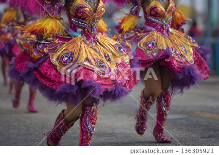 carnival parade dancers vibrant costumes street energy carnival parade dancers vibrant costumes street energy 136305921