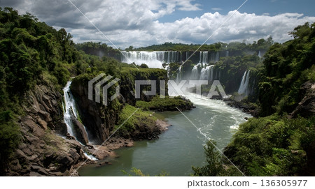 iguazu falls powerful waterfall wide view 136305977
