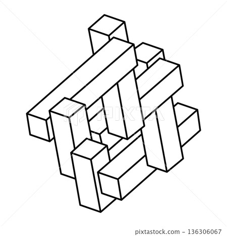 Optical illusion shapes, unreal geometric object vector. Impossible figure. Sacred geometry shape.  136306067