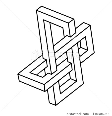 Optical illusion, unreal geometric object vector. Impossible figure. Sacred geometry. Op art shape.  136306068
