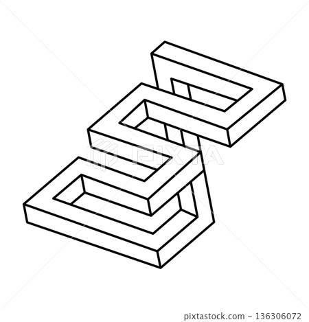 Optical illusion, unreal geometric object vector. Op art. Impossible figure. Sacred geometry shape.  136306072