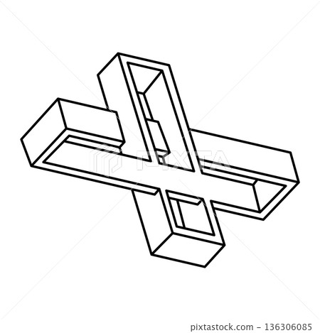 Optical illusion shape, unreal geometric object. Op art. Impossible figure. Sacred geometry. Optical illusion shape, unreal geometric object. Op art. Impossible figure. Sacred geometry. 136306085