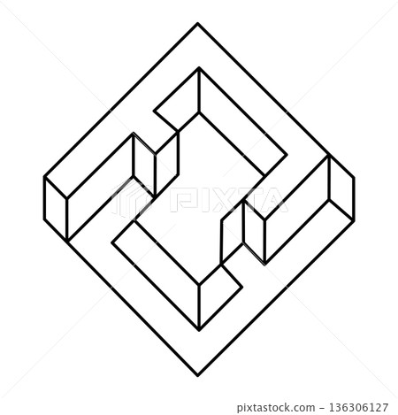 Optical illusion hexagon, unreal geometric object vector. Impossible figure. Sacred geometry shapes. Optical illusion hexagon, unreal geometric object vector. Impossible figure. Sacred geometry shapes. 136306127