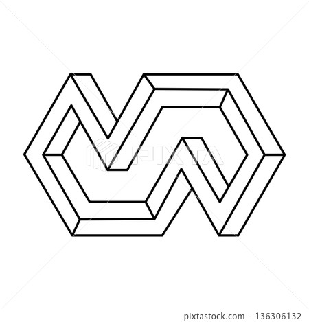 Impossible optical illusion shape. Sacred geometry. Optical art object. Impossible figures. Line art. Impossible optical illusion shape. Sacred geometry. Optical art object. Impossible figures. Line art. 136306132