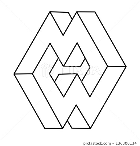 Impossible optical illusion shape. Optical art object. Impossible figures. Sacred geometry.  136306134