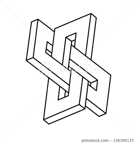 Optical illusion shape, unreal geometric object. Impossible figure. Sacred geometry. Optical illusion shape, unreal geometric object. Impossible figure. Sacred geometry. 136306135