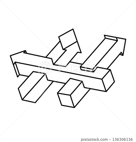 Optical illusion shapes, geometric figures, impossible arrows. Sacred geometry objects. Op art.  136306136