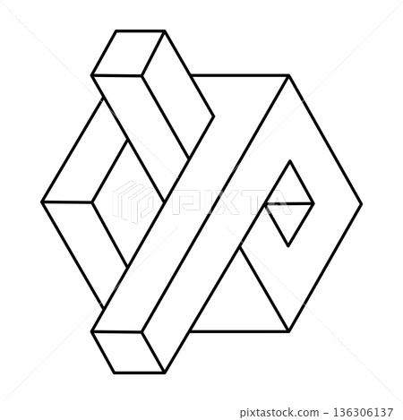 Optical illusion cube, unreal geometric object vector. Impossible figure. Sacred geometry shapes. Optical illusion cube, unreal geometric object vector. Impossible figure. Sacred geometry shapes. 136306137