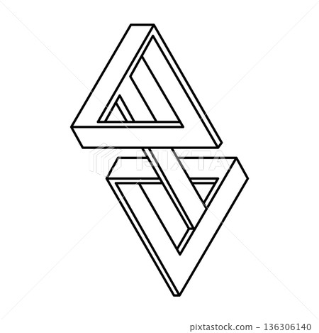 Illusion shapes. 3d geometrical infinity loop triangles. Impossible perspective vector, abstract logo. Op art. Illusion shapes. 3d geometrical infinity loop triangles. Impossible perspective vector, abstract logo. Op art. 136306140