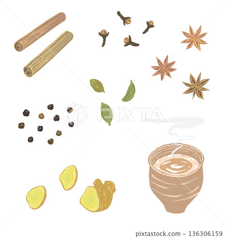 瑪薩拉奶茶和各種香料配料套裝插圖 瑪薩拉奶茶和各種香料配料套裝插圖 136306159