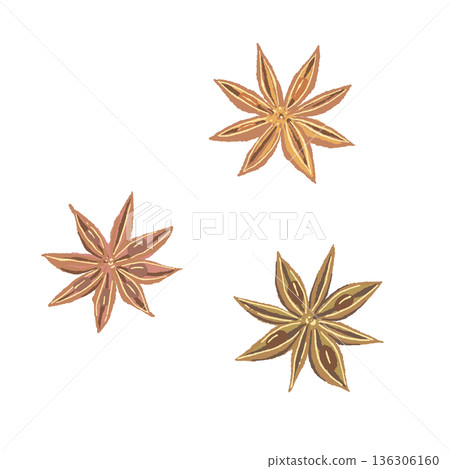 A group of star anise (star anise) with a distinctive star shape 136306160