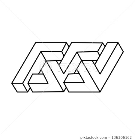 Optical illusion, unreal geometric object. Impossible figure. Sacred geometry.  136306162