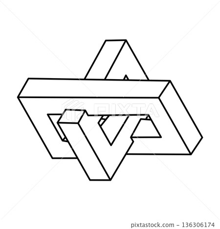 Impossible shapes. Line design. Isolated on a white background. Sacred geometry. Vector illustration. Optical illusion objects. Op art.  136306174