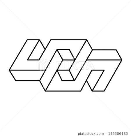 Impossible shape. Optical illusion figure. Vector illustration isolated on white background. Sacred geometry object. Op art. Impossible shape. Optical illusion figure. Vector illustration isolated on white background. Sacred geometry object. Op art. 136306183