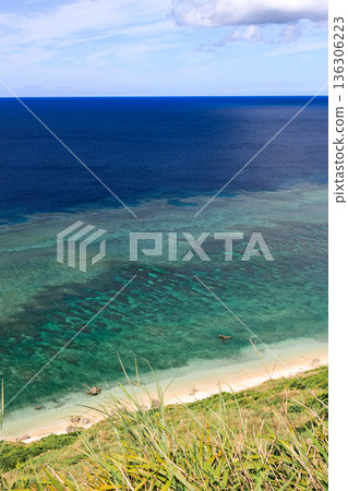 Emerald green sea and white sandy beaches overlooked from the heights Emerald green sea and white sandy beaches overlooked from the heights 136306223