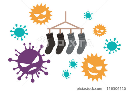 Illustration of socks with pollen and allergens attached | Cedar pollen season and the environmental risks of laundry 136306310