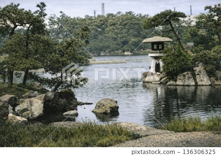 老照片，1932年，東京清澄花園（黑白照片經人工智慧著色） 136306325