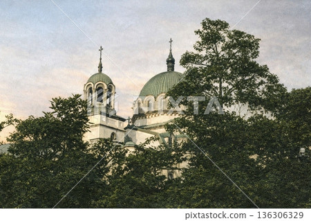 舊照片，1932年，東京，聖尼古拉斯大教堂（東京復活大教堂）（黑白照片經人工智慧著色） 136306329