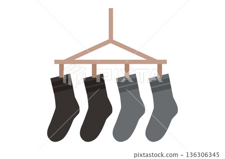Illustration of dried socks | Simple vector material representing laundry and daily life Illustration of dried socks | Simple vector material representing laundry and daily life 136306345